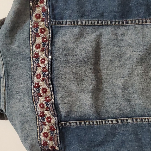 Desigual jean jacket with crochet knit overlay removable collar size 38 - Picture 8 of 16